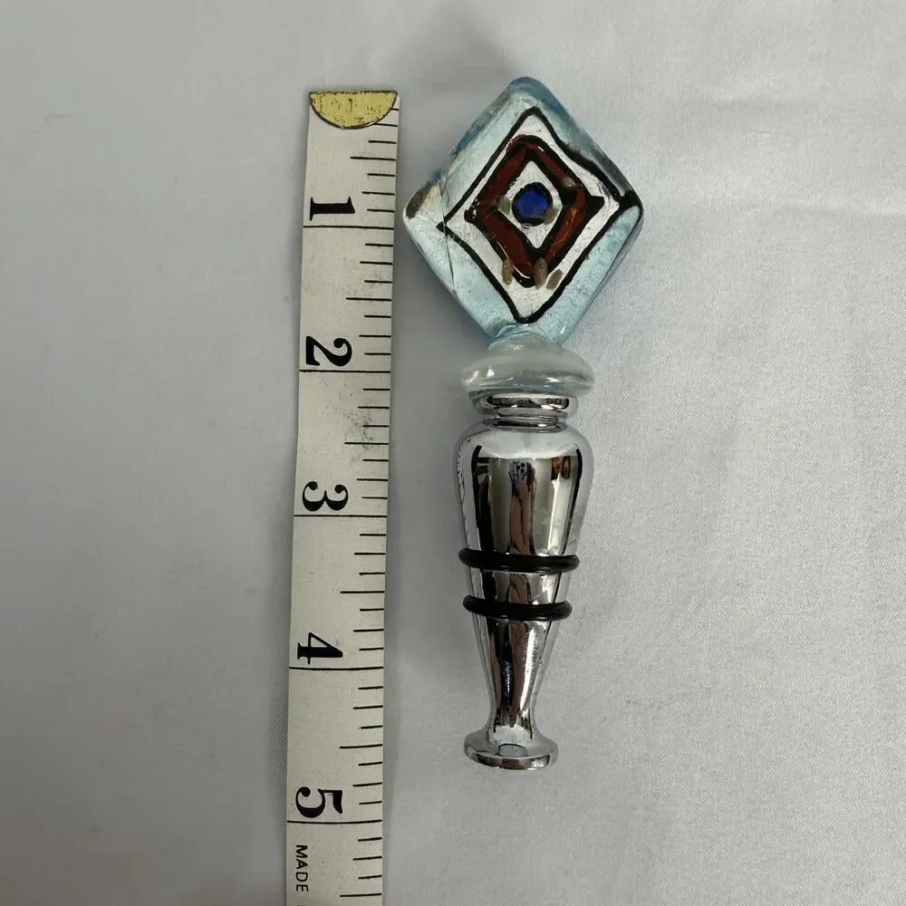 Bella Casa Ganz Art Glass Bottle Stopper Topper with Box Blue Diamond READ